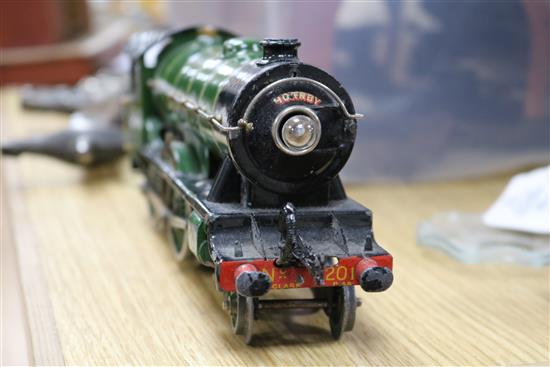 Hornby O gauge electric Bramham Moor 201 locomotive, a Bassett-Loewke buffer, transformer and a quantity of electric 0 gauge track